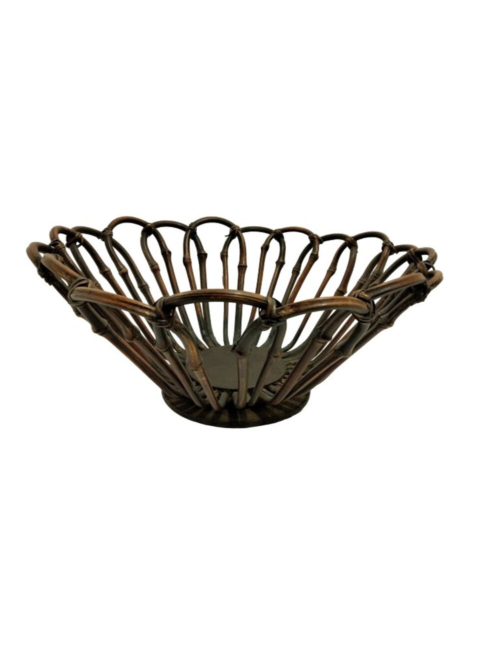 Bentwood Bamboo Basket Pedestal Handmade Open Weave Boho Vintage